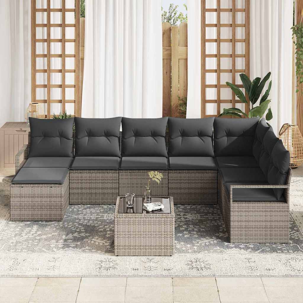 Sofa Sæt 9 stk. Lysegrå polyrattan