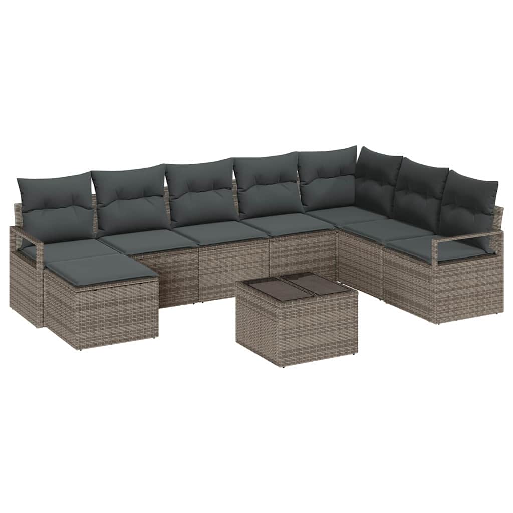 Sofa Sæt 9 stk. Lysegrå polyrattan