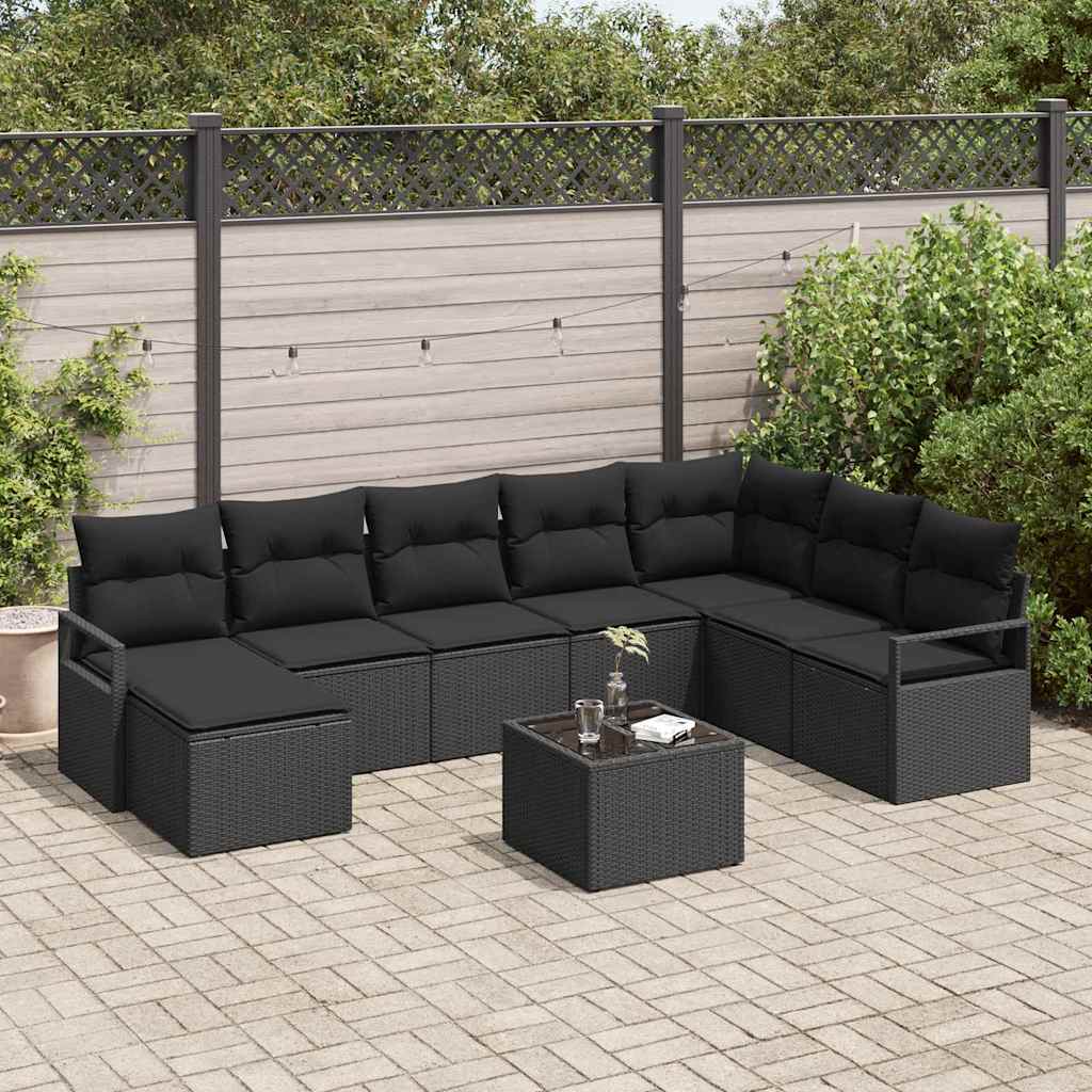 Sofa Sæt 9 stk. Sort polyrattan