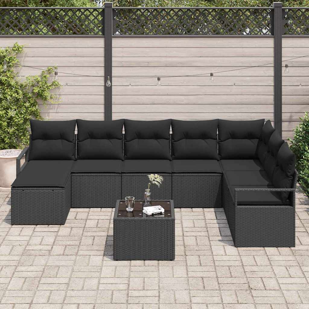 Sofa Sæt 9 stk. Sort polyrattan