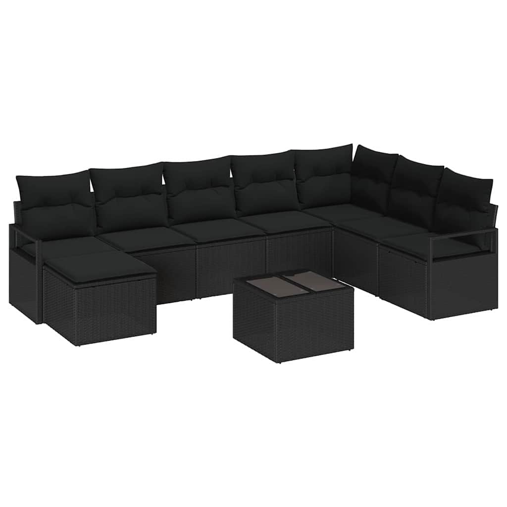 Sofa Sæt 9 stk. Sort polyrattan