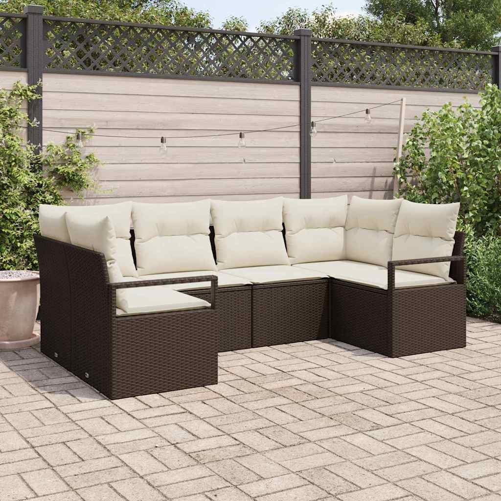 Havesofa Sæt 6 stk. Brun og hvid polyrattan