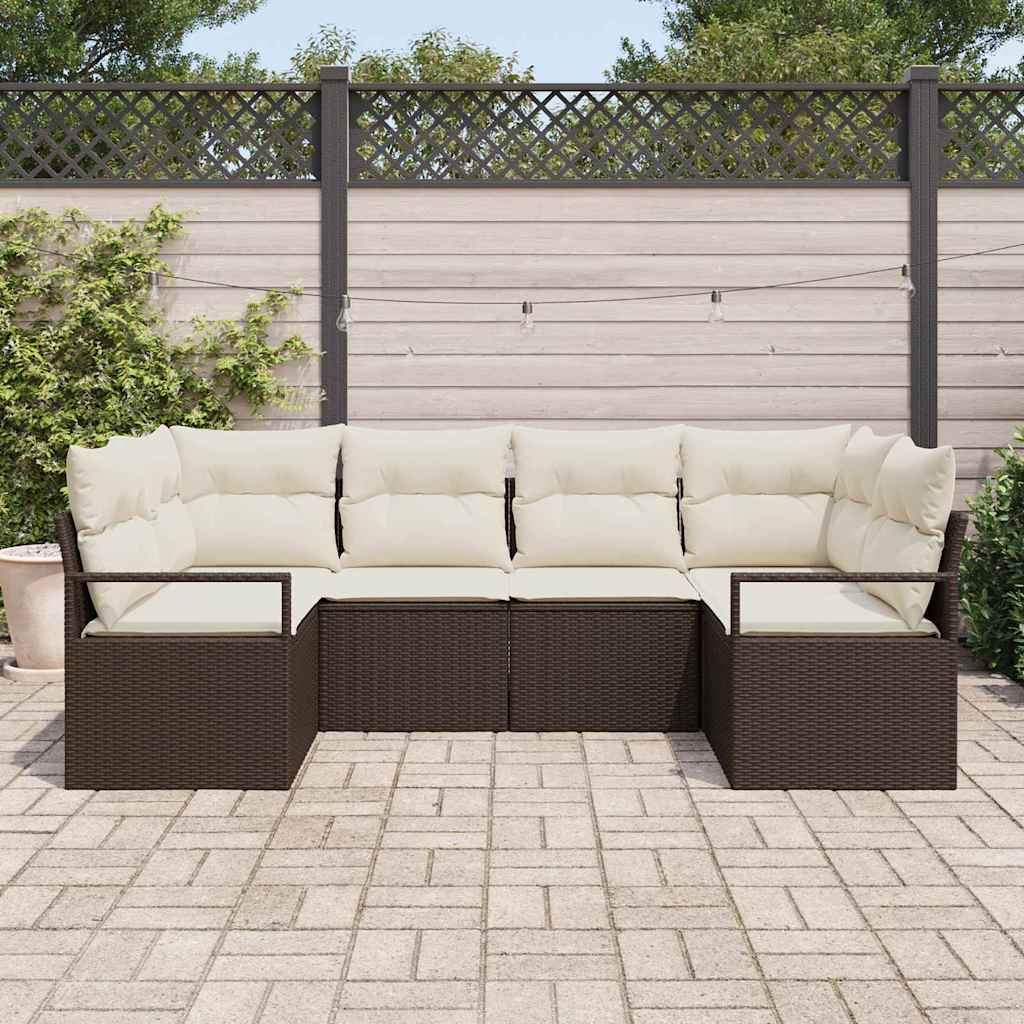 Havesofa Sæt 6 stk. Brun og hvid polyrattan