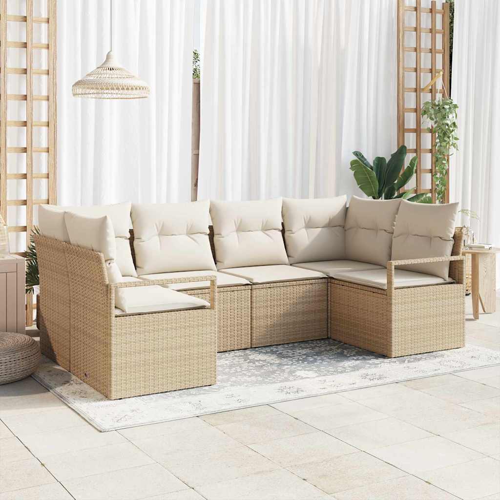 Havesofa Sæt 6 stk. Beige og hvid polyrattan