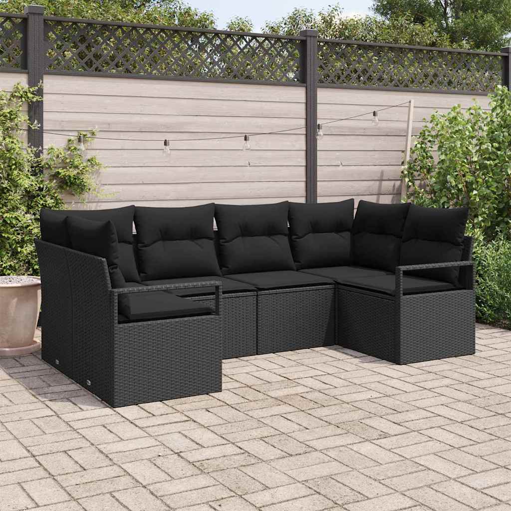Havesofa Sæt 6 stk. Sort polyrattan