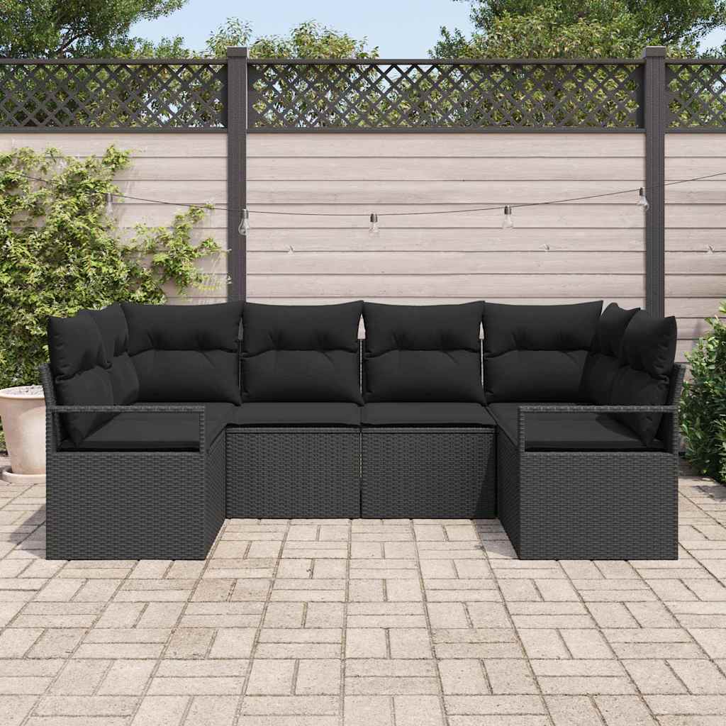 Havesofa Sæt 6 stk. Sort polyrattan
