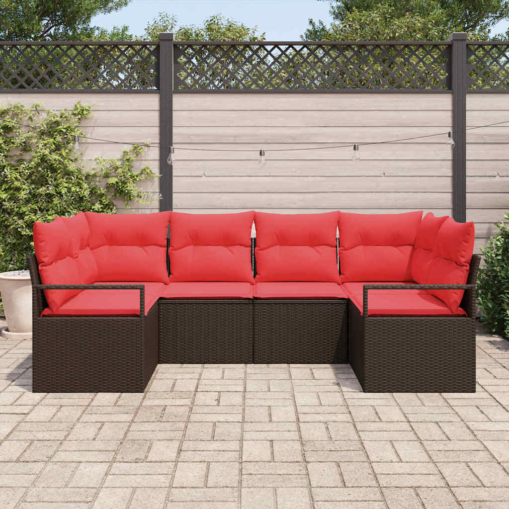 Havesofa Sæt 6 stk. Brun og Rød polyrattan