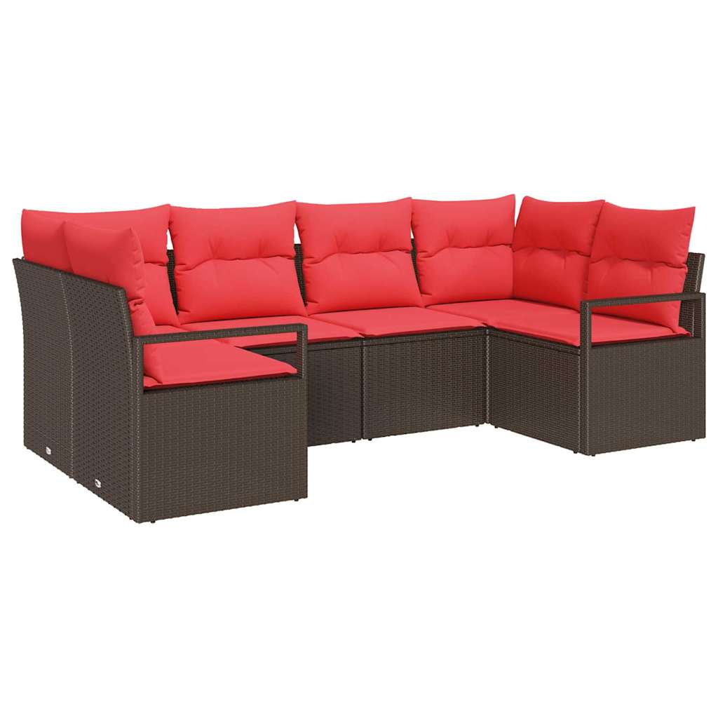 Havesofa Sæt 6 stk. Brun og Rød polyrattan
