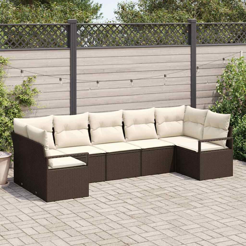 Havesofa Sæt 7 stk. Brun og hvid polyrattan