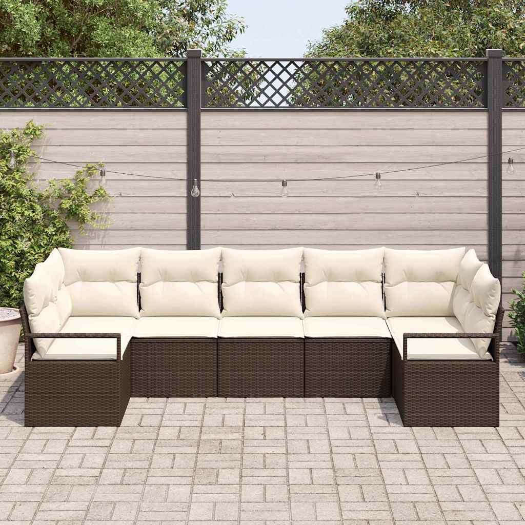 Havesofa Sæt 7 stk. Brun og hvid polyrattan