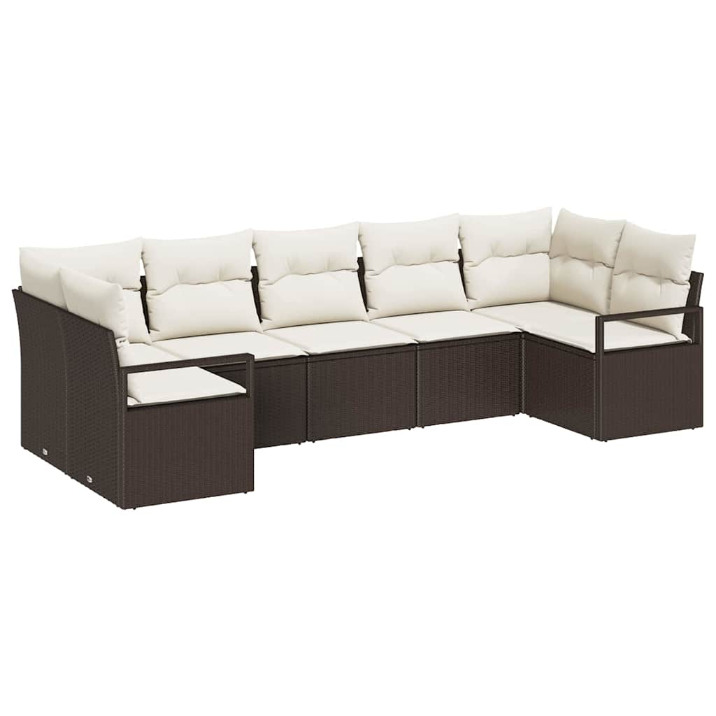 Havesofa Sæt 7 stk. Brun og hvid polyrattan