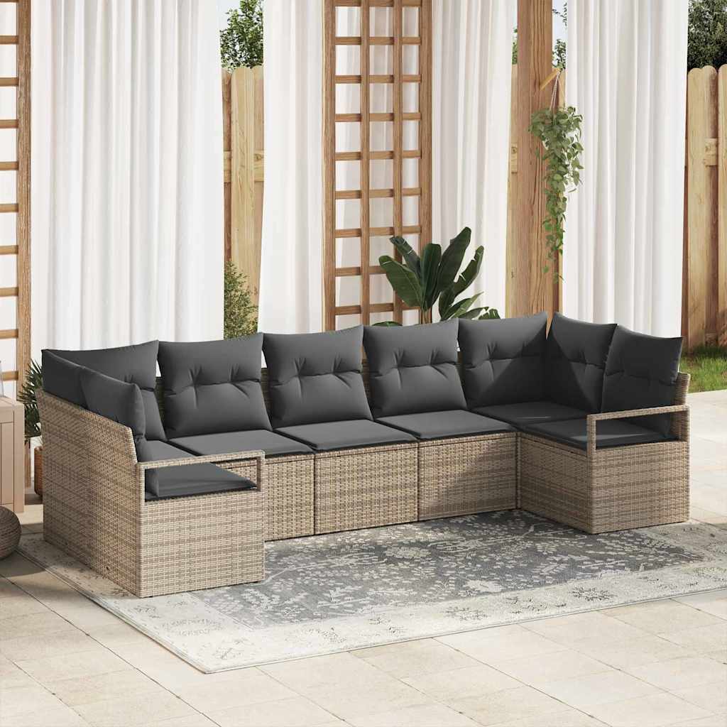 Havesofa Sæt 7 stk. Grå polyrattan