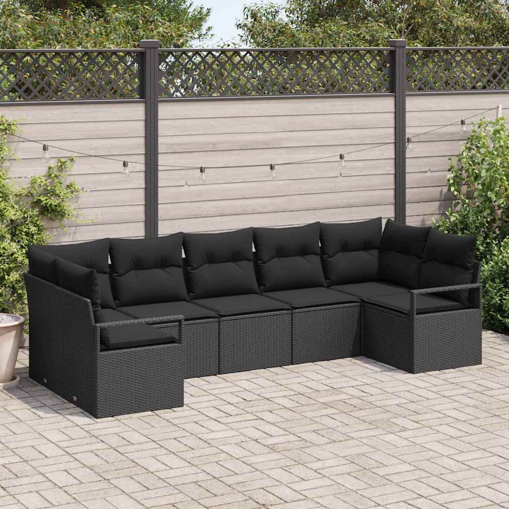Havesofa Sæt 7 stk. Sort polyrattan