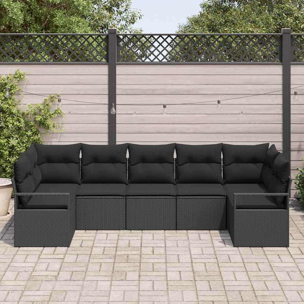 Havesofa Sæt 7 stk. Sort polyrattan