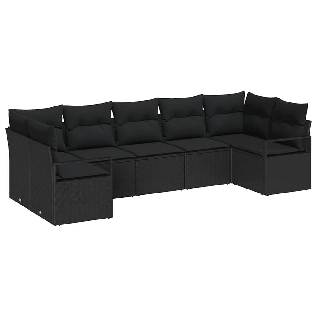 Havesofa Sæt 7 stk. Sort polyrattan