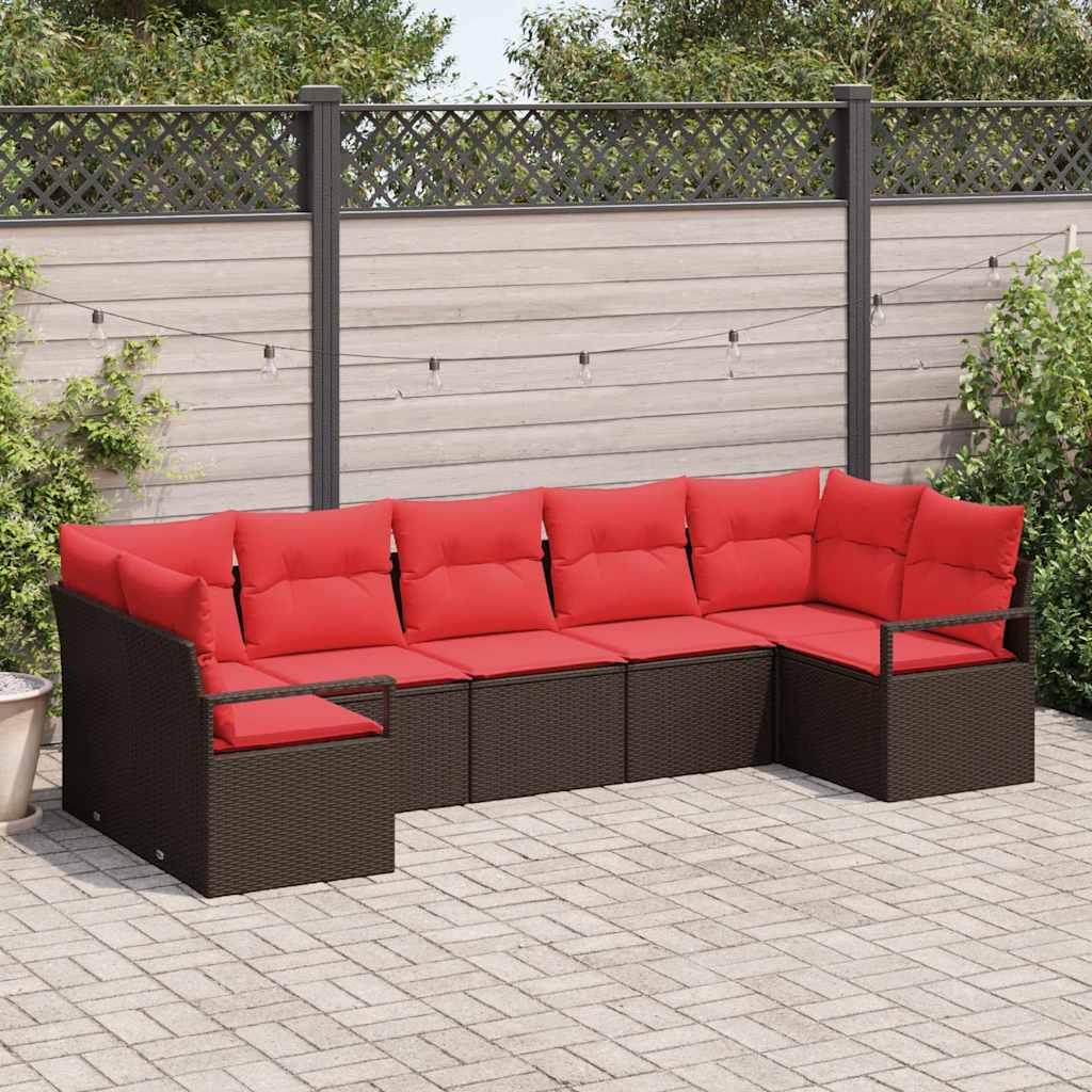 Havesofa Sæt 7 stk. Brun og Rød polyrattan
