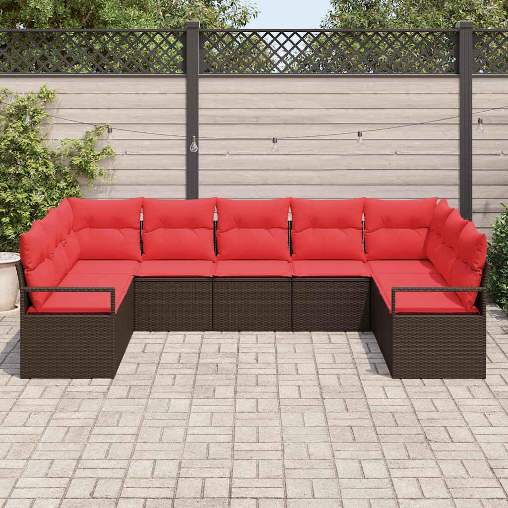 Havesofa Sæt 7 stk. Brun og Rød polyrattan