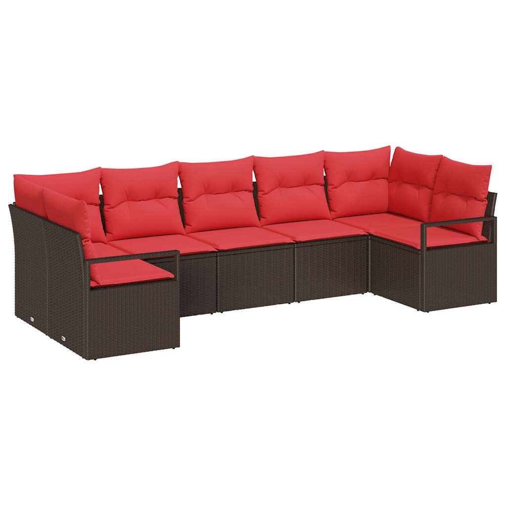 Havesofa Sæt 7 stk. Brun og Rød polyrattan