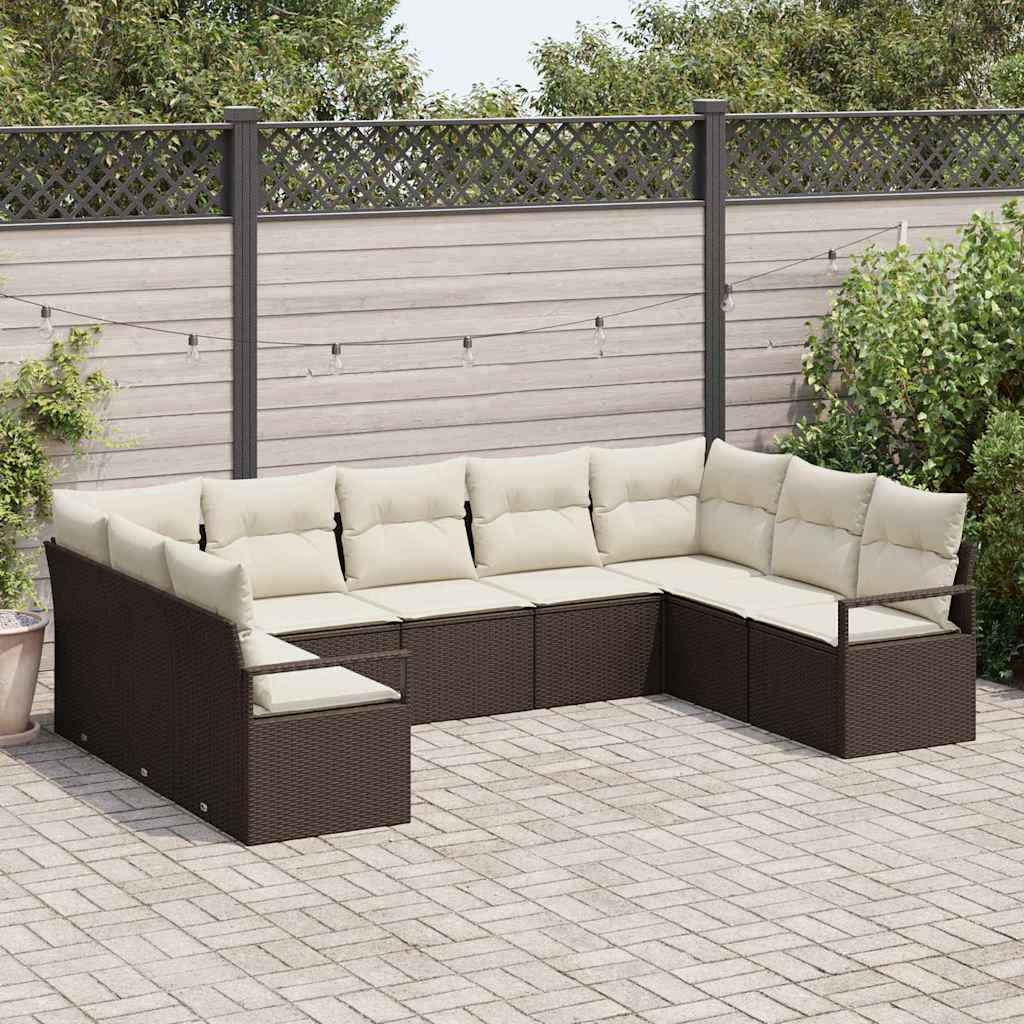 Havesofa Sæt 9 stk. Brun og hvid polyrattan
