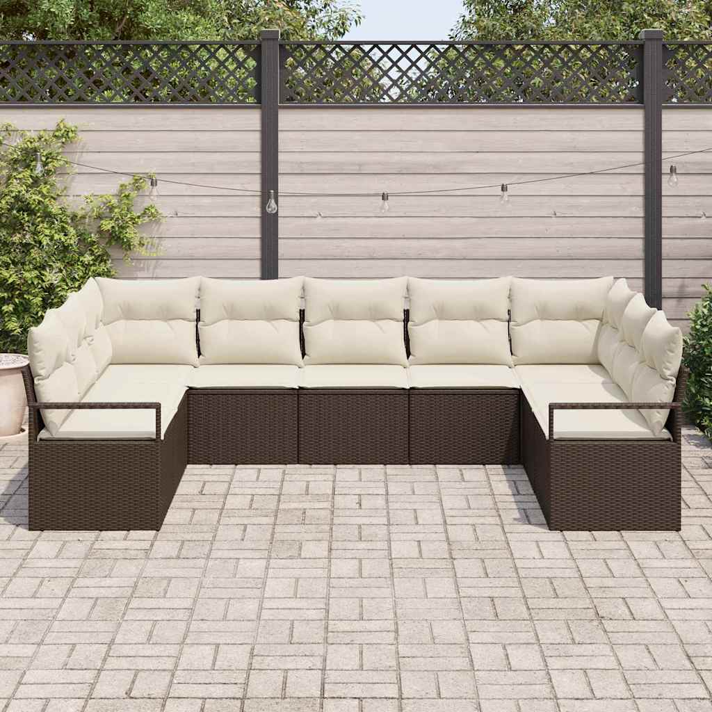 Havesofa Sæt 9 stk. Brun og hvid polyrattan