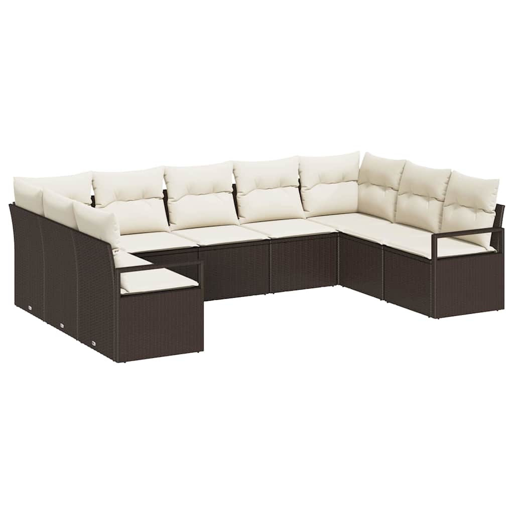 Havesofa Sæt 9 stk. Brun og hvid polyrattan