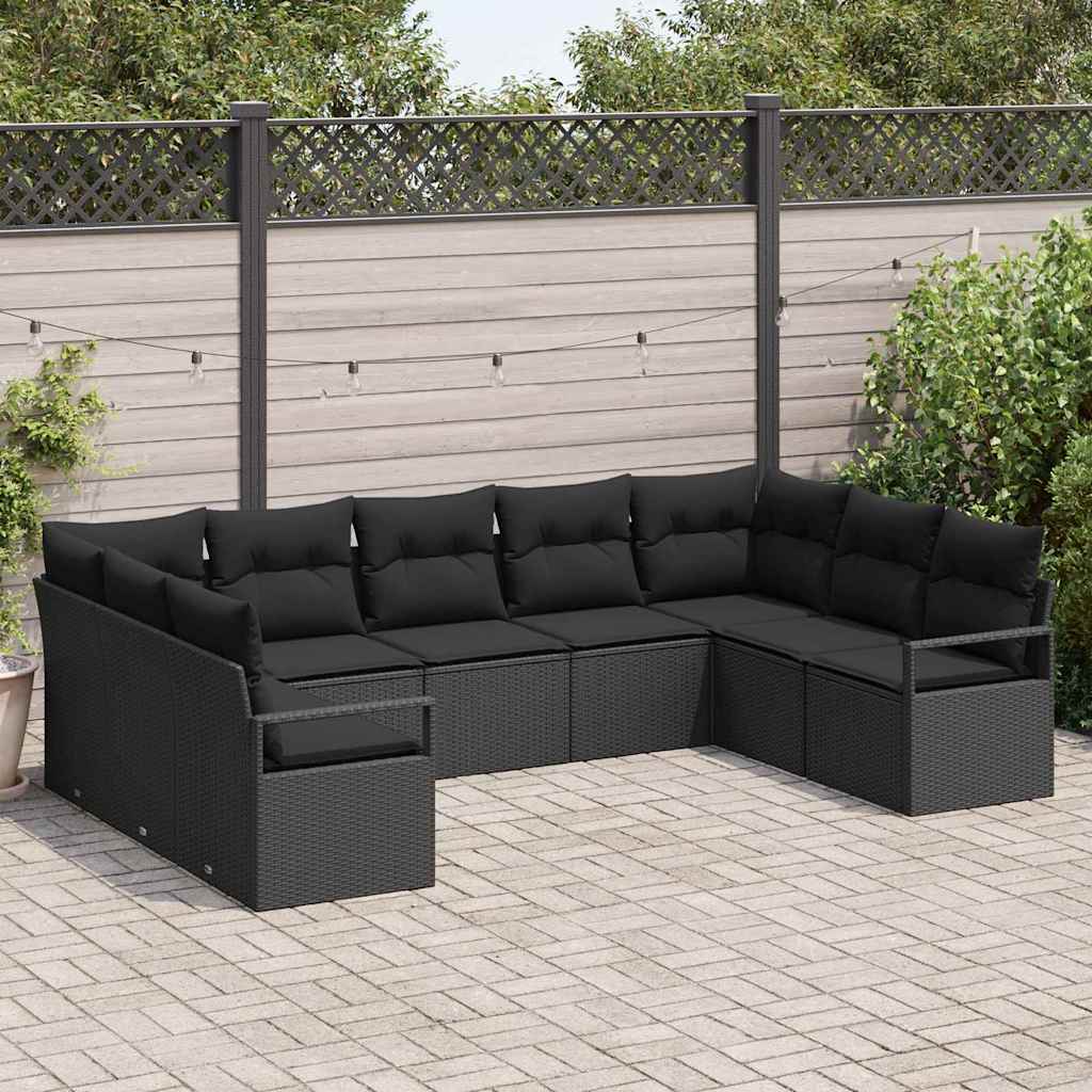 Havesofa Sæt 9 stk. Sort polyrattan