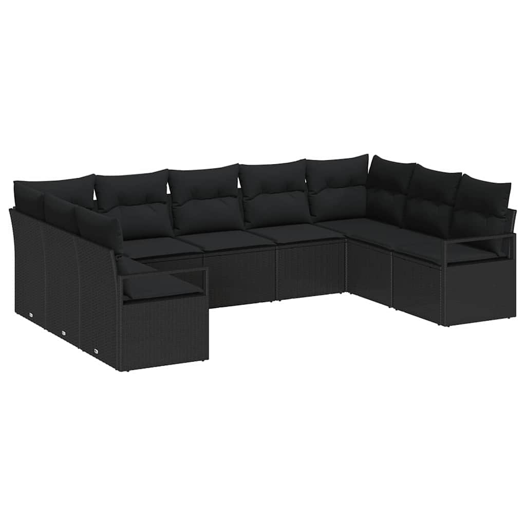 Havesofa Sæt 9 stk. Sort polyrattan