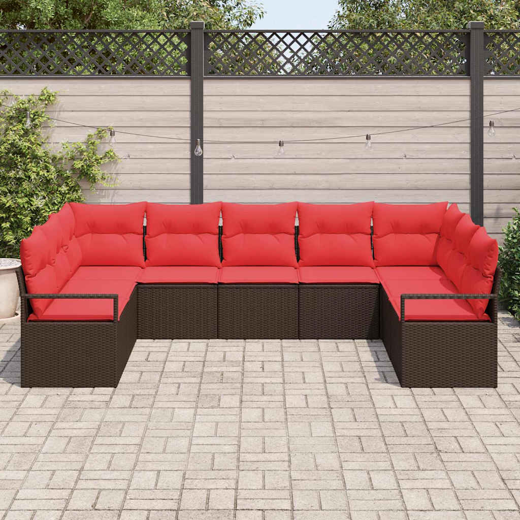 Havesofa Sæt 9 stk. Brun og Rød polyrattan