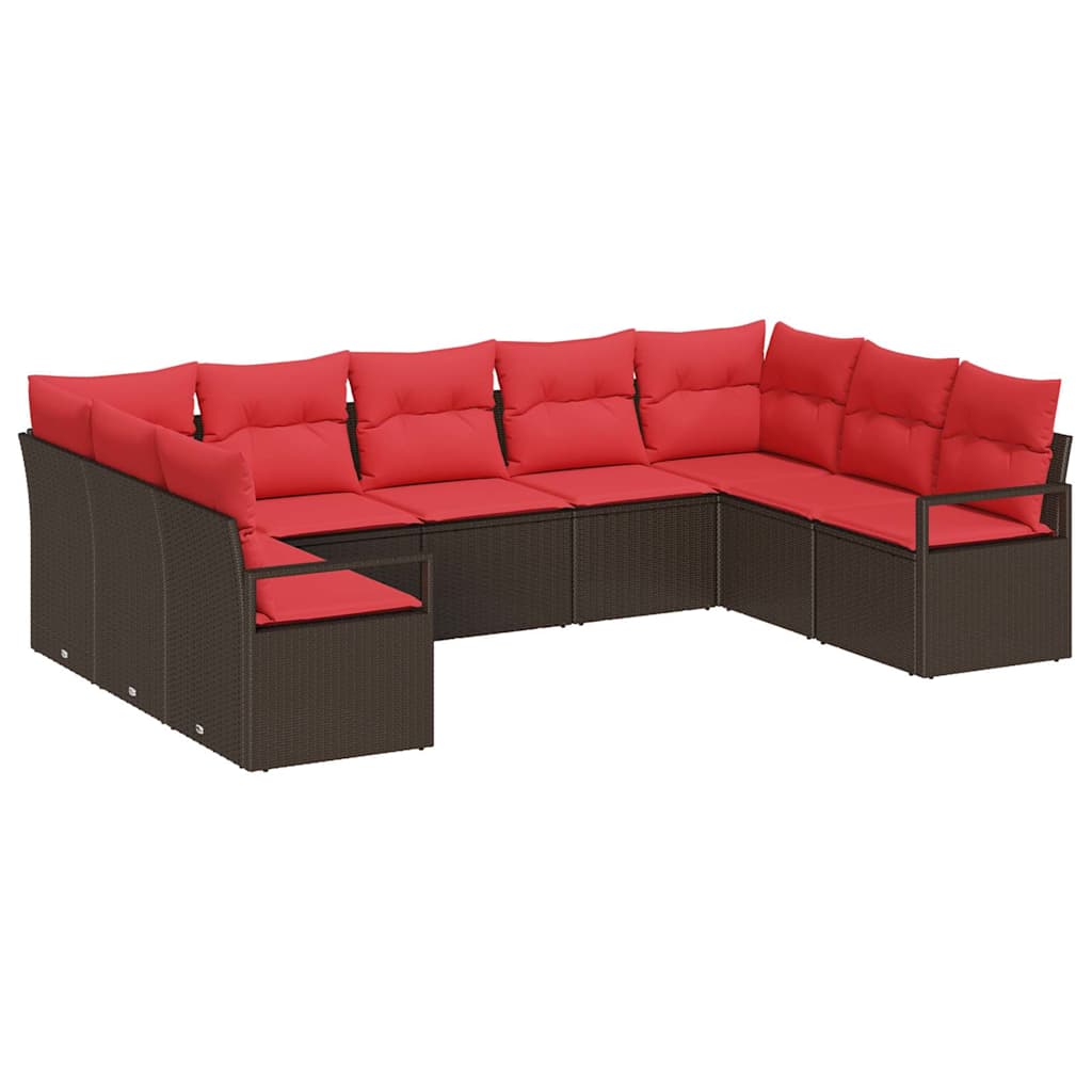 Havesofa Sæt 9 stk. Brun og Rød polyrattan