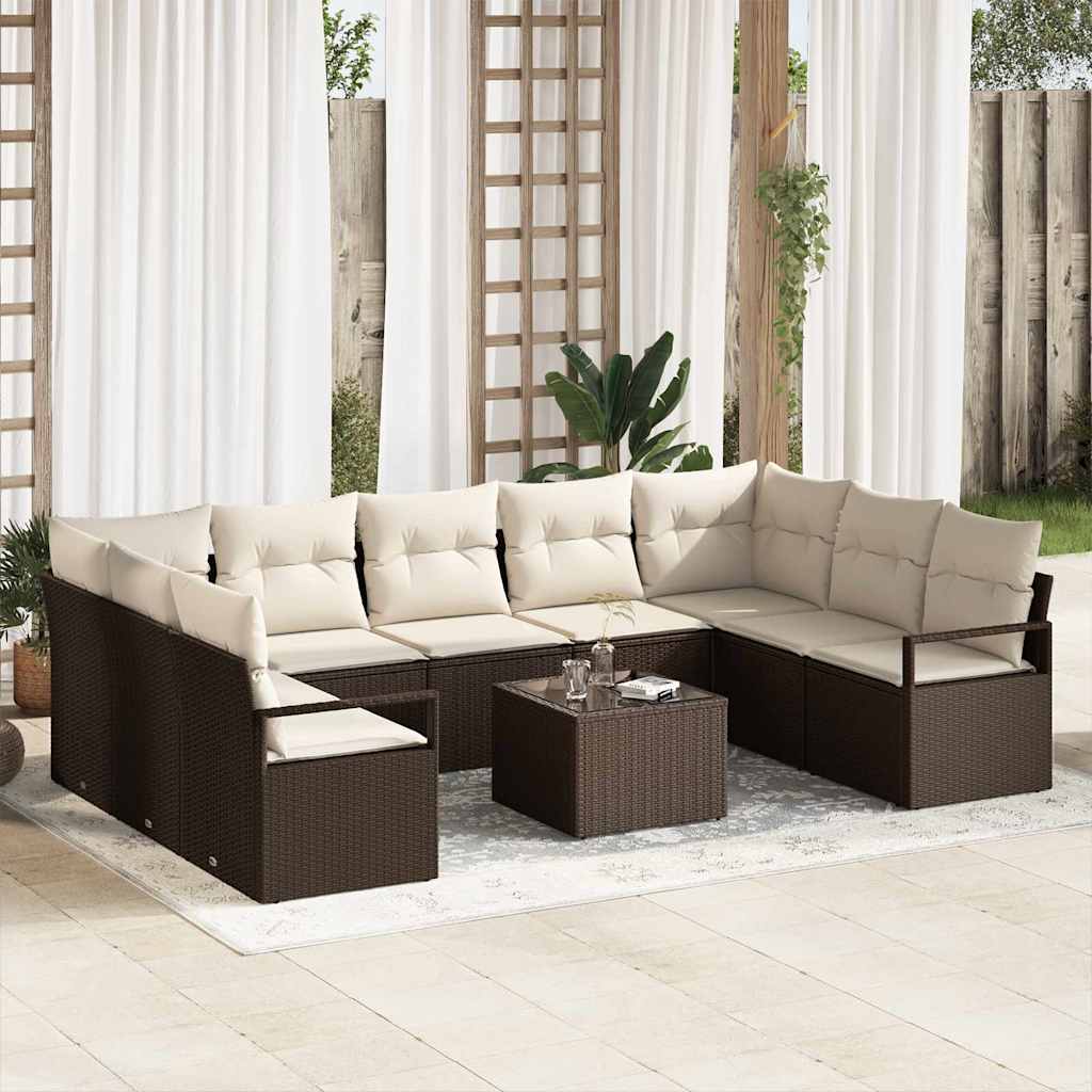 Havesofa Sæt 10 stk. Brun og Creme polyrattan