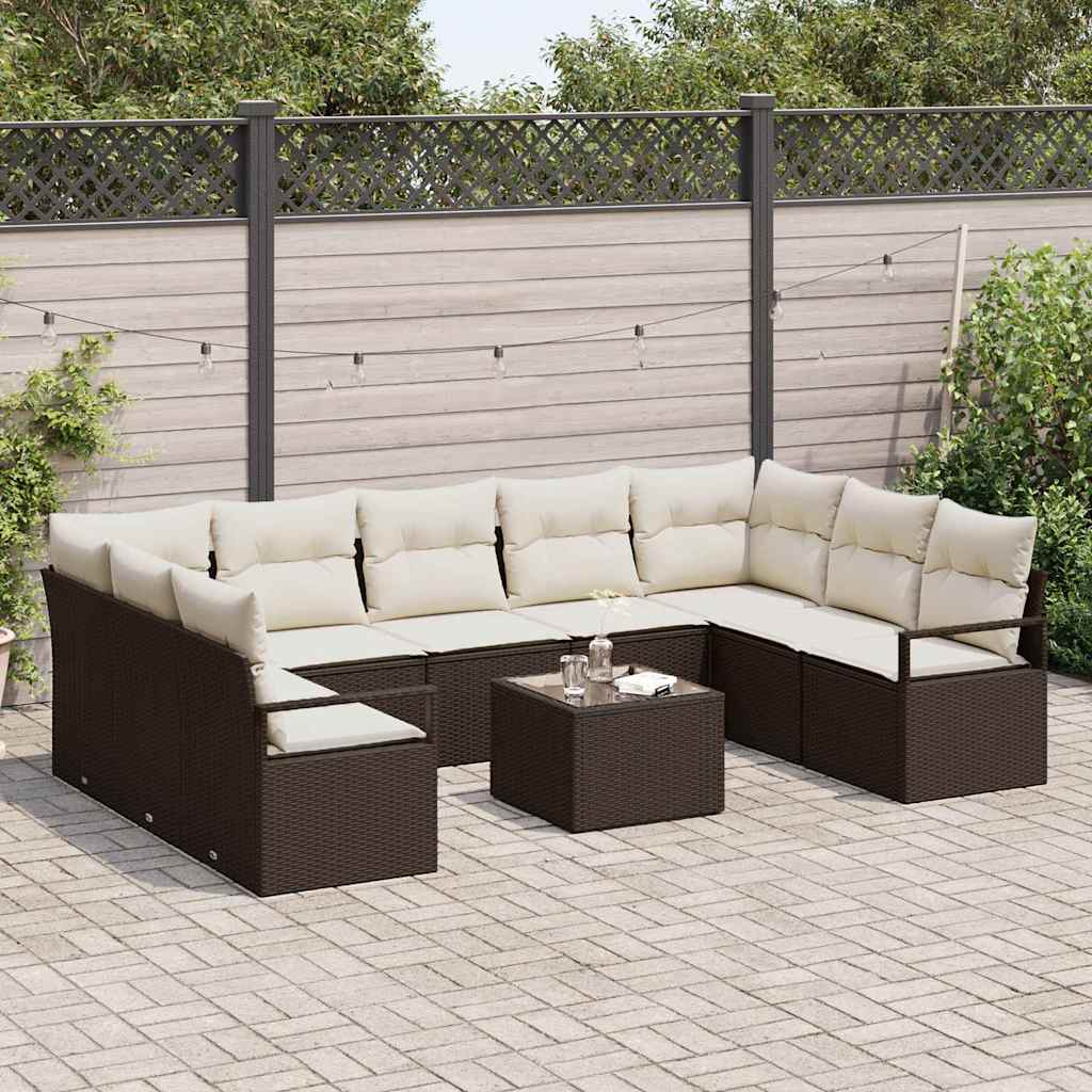Havesofa Sæt 10 stk. Brun og Creme polyrattan