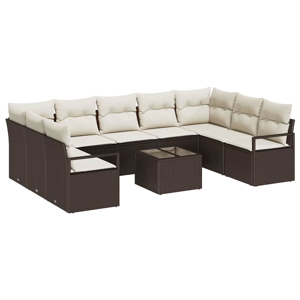 Havesofa Sæt 10 stk. Brun og Creme polyrattan