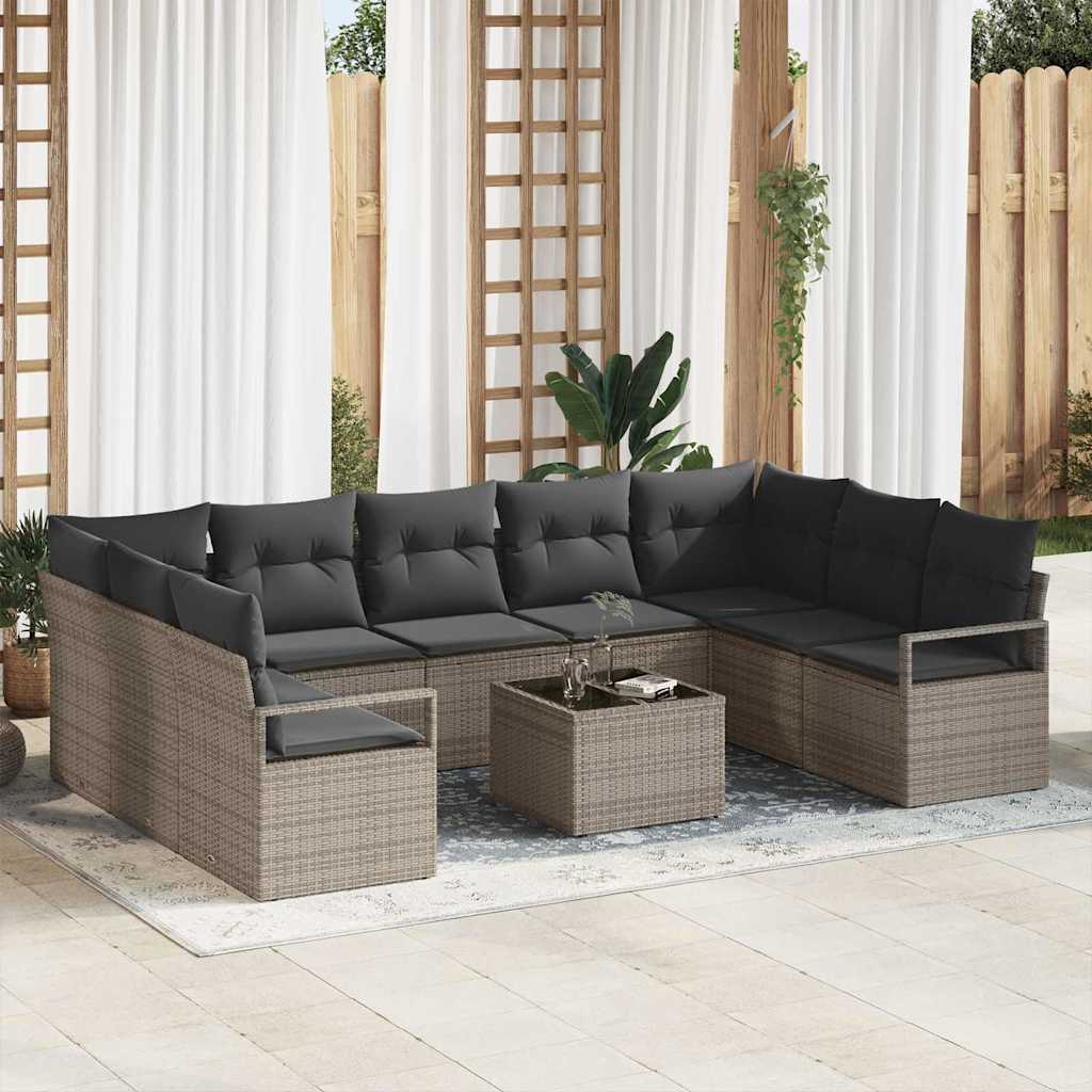 Havesofa Sæt 10 stk. Lysegrå polyrattan