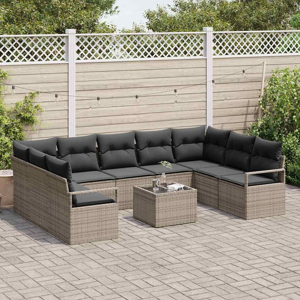 Havesofa Sæt 10 stk. Lysegrå polyrattan
