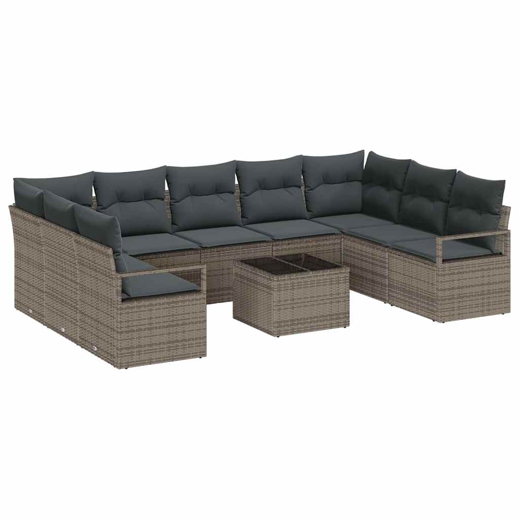 Havesofa Sæt 10 stk. Lysegrå polyrattan