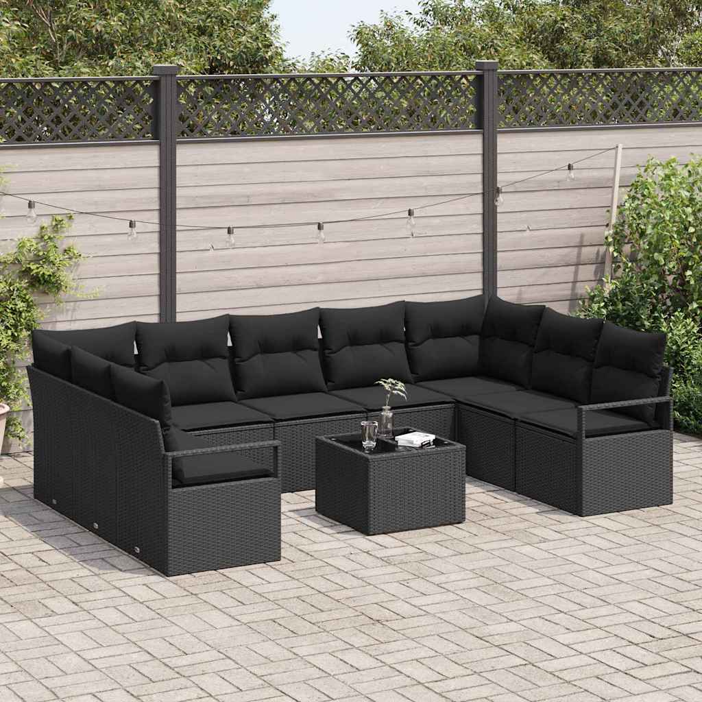 Havesofa Sæt 10 stk. Sort polyrattan