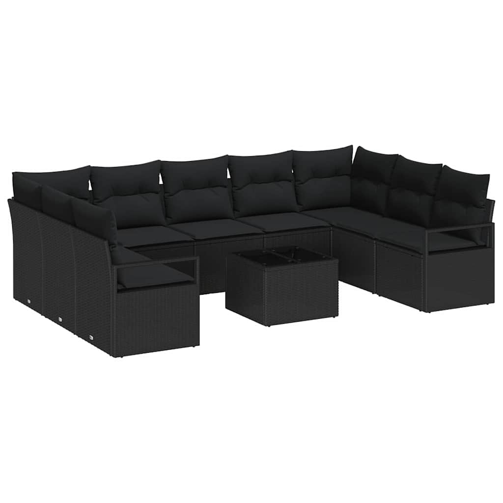 Havesofa Sæt 10 stk. Sort polyrattan