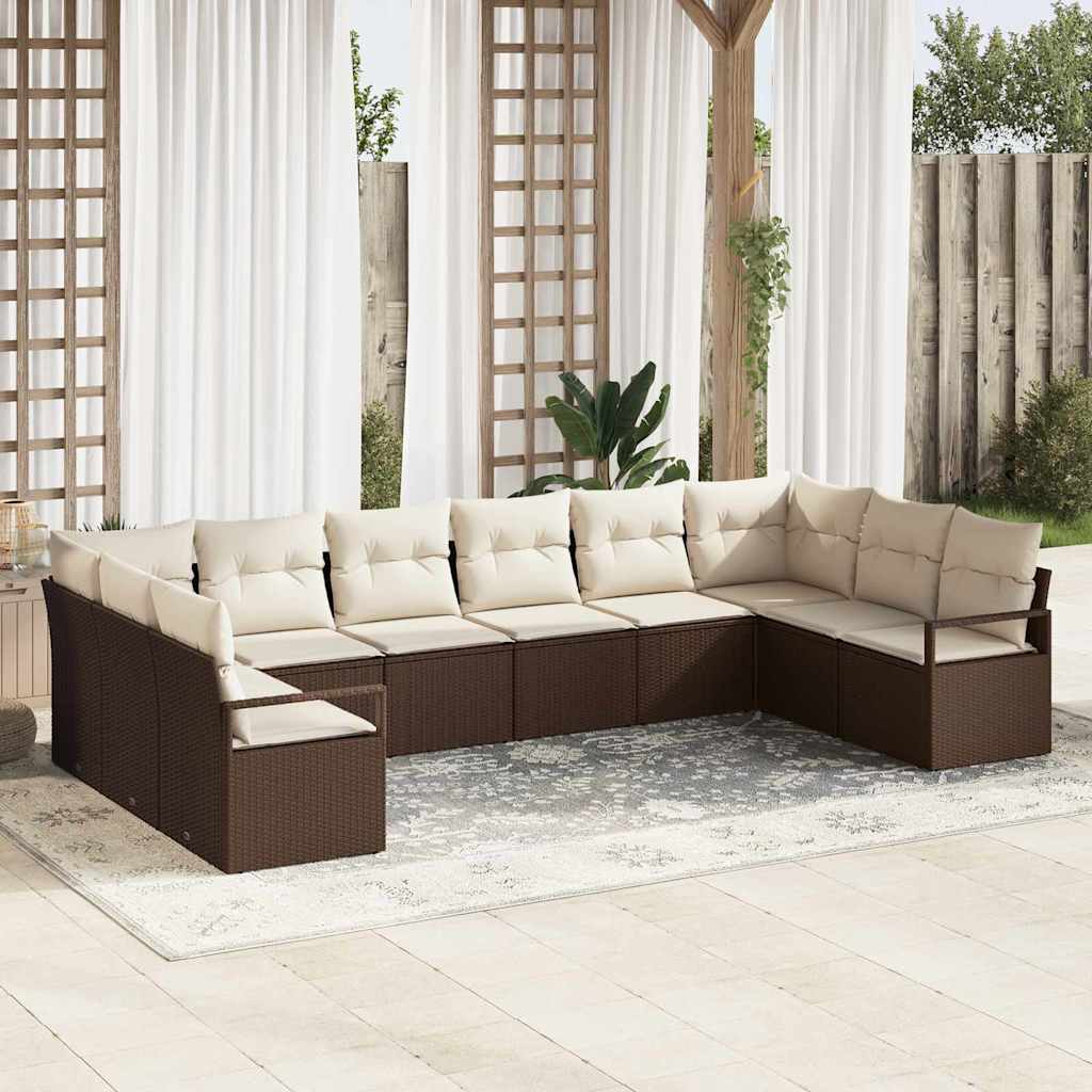 Havesofa Sæt 10 stk. Brun og hvid polyrattan