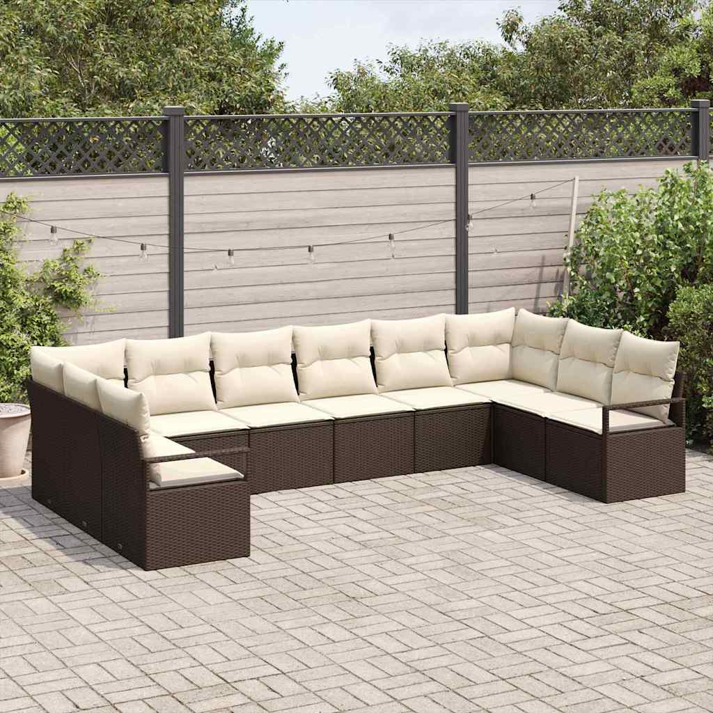 Havesofa Sæt 10 stk. Brun og hvid polyrattan