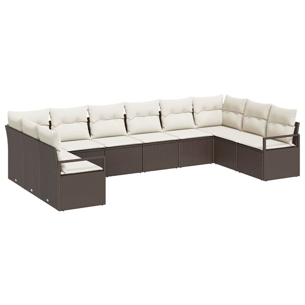 Havesofa Sæt 10 stk. Brun og hvid polyrattan