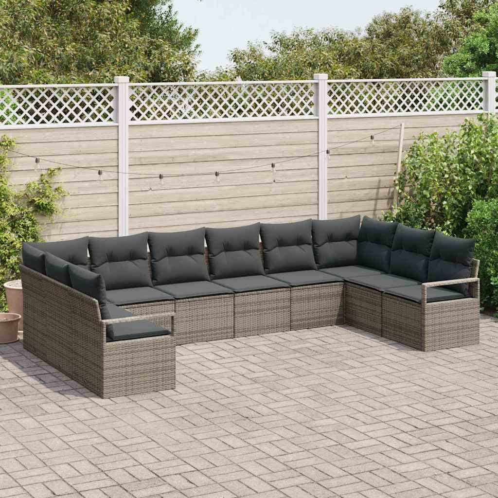 Havesofa Sæt 10 stk. Grå polyrattan