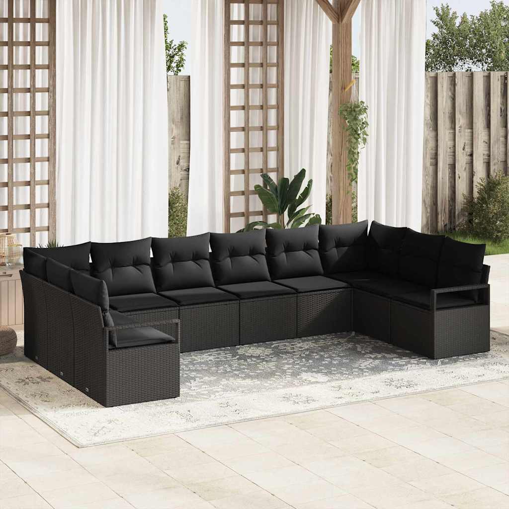 Havesofa Sæt 10 stk. Sort polyrattan