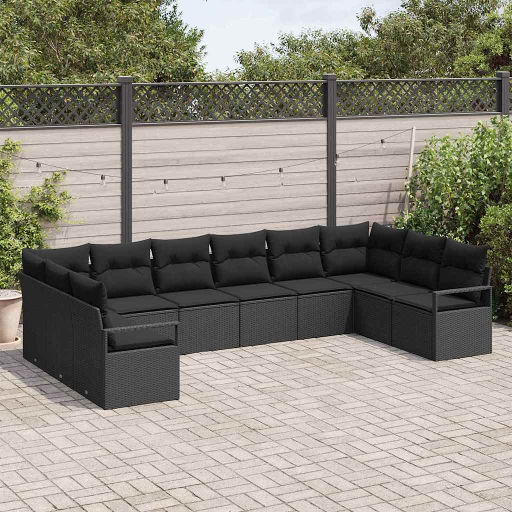 Havesofa Sæt 10 stk. Sort polyrattan