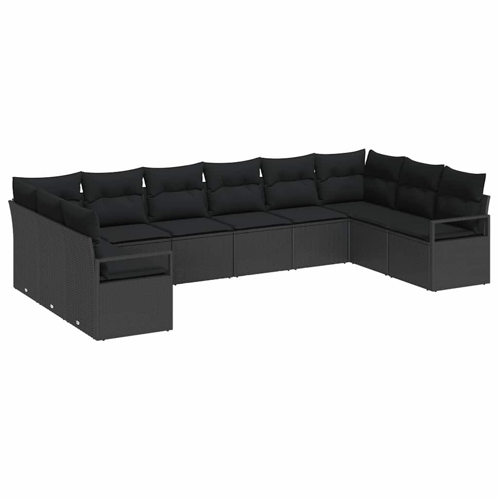Havesofa Sæt 10 stk. Sort polyrattan