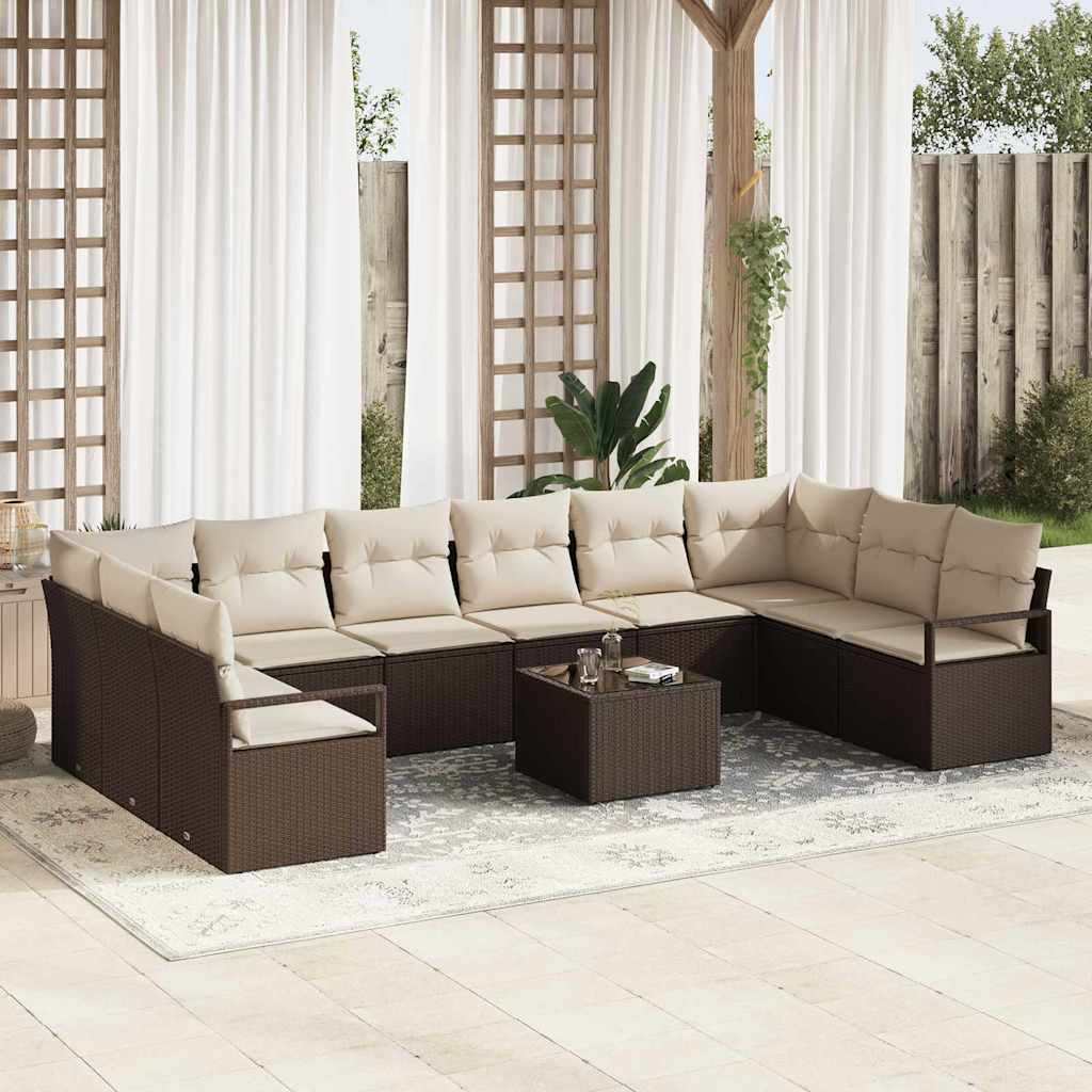 Havesofa Sæt 11 stk. Brun og Creme polyrattan