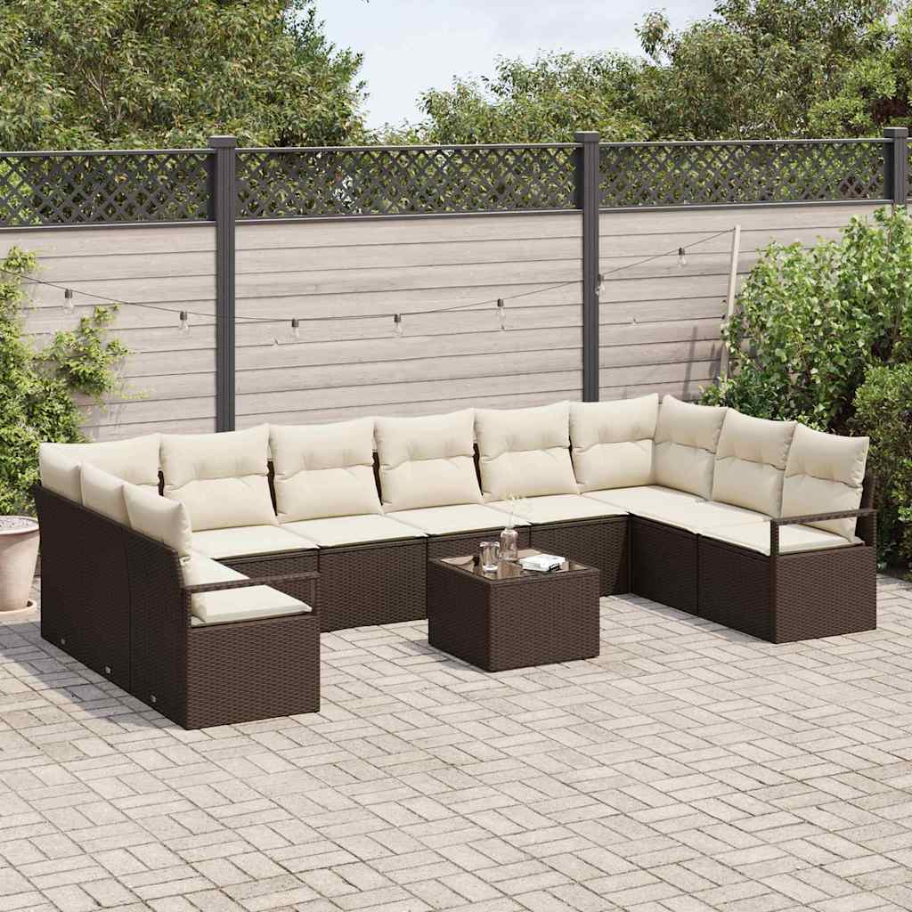 Havesofa Sæt 11 stk. Brun og Creme polyrattan