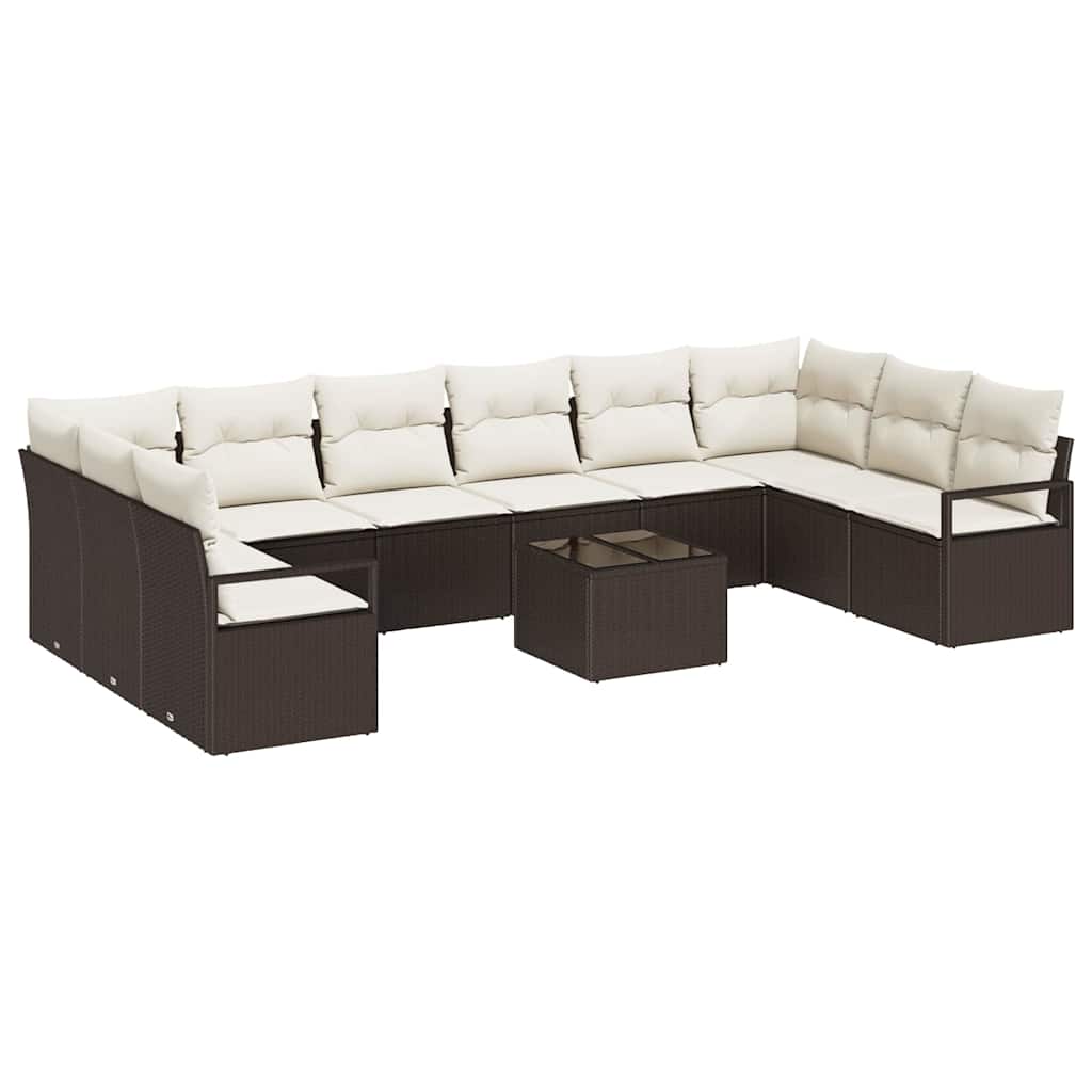 Havesofa Sæt 11 stk. Brun og Creme polyrattan