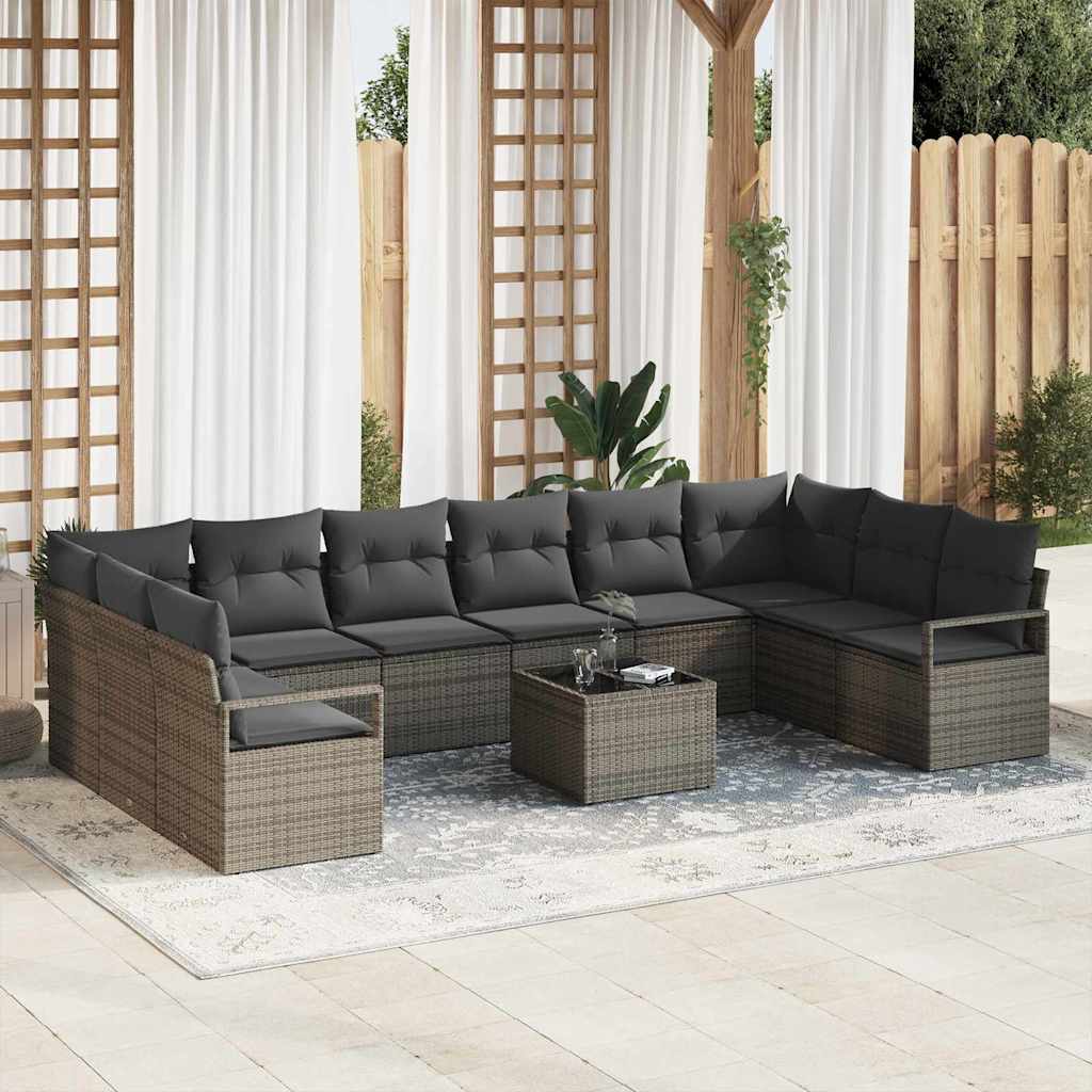 Havesofa Sæt 11 stk. Lysegrå polyrattan