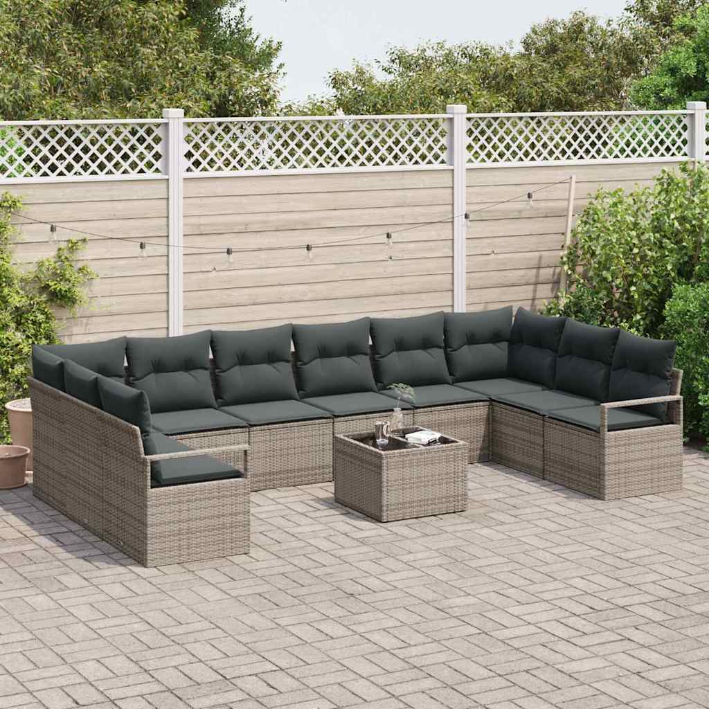 Havesofa Sæt 11 stk. Lysegrå polyrattan
