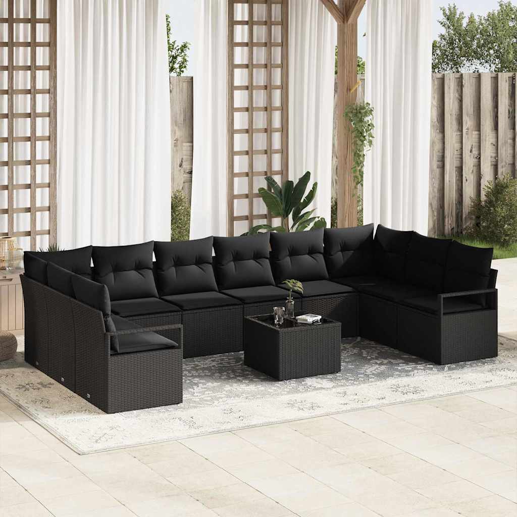 Havesofa Sæt 11 stk. Sort polyrattan